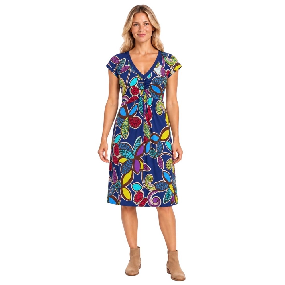 Boden WH199 V-Neck Floral Tencel Lyocell Dress Blue Multi US 6R UK 10R
